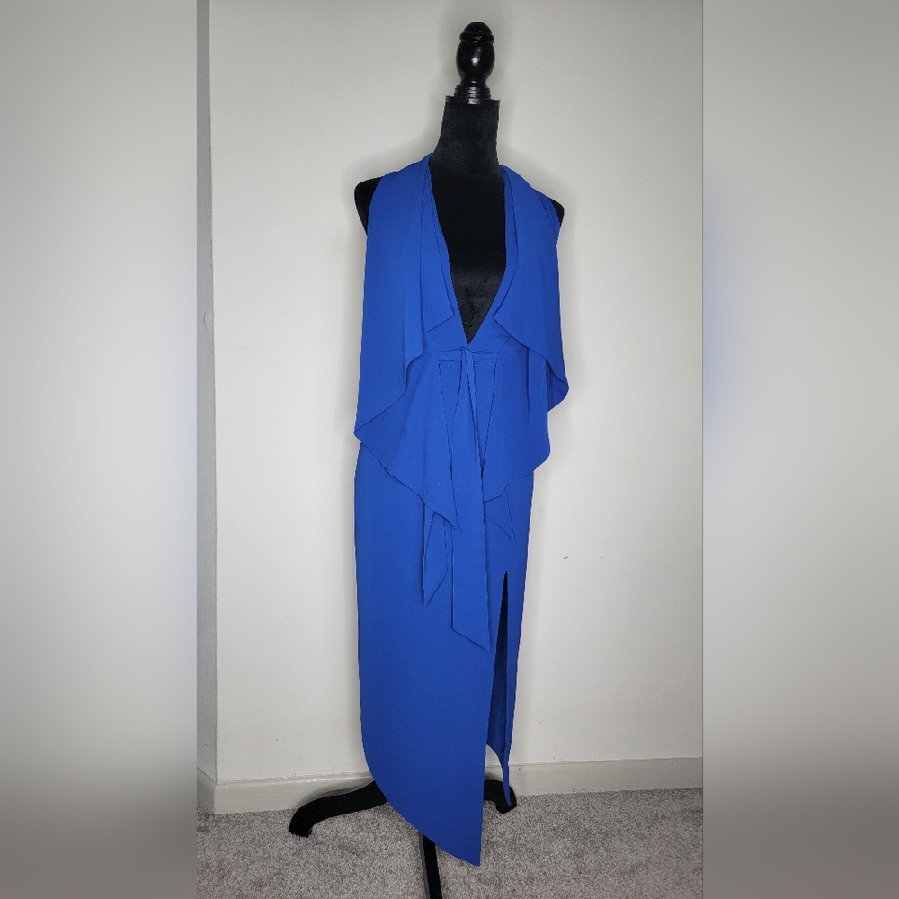 Misha Lorena Sapphire Blue Cocktail Asymmetrical Backless Dress 4P